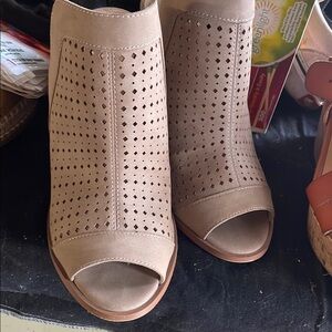 Restricted Tan Perforated Block Heels